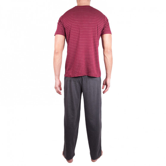 Duga muška pidžama Molvy sivo crvene pruge (KT-019)