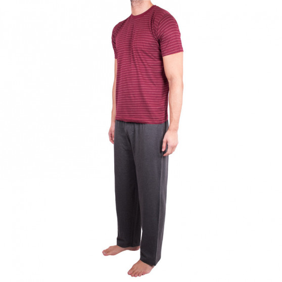 Duga muška pidžama Molvy sivo crvene pruge (KT-019)