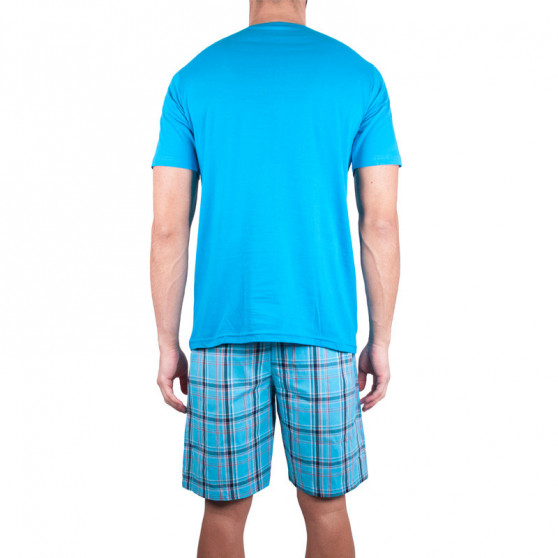 Muška kratka pidžama Molvy plava s kariranim hlačama