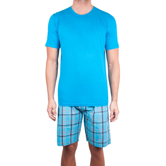 Muška kratka pidžama Molvy plava s kariranim hlačama