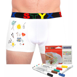 Muške bokserice Styx bijela sportska guma + markeri za tekstil (GF1061)
